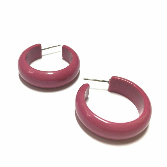 Vintage Lucite Simple Hoop Dark Mauve Pink Earring - Picture 3 of 5
